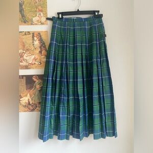PURE WOOL SCOTLAND BLUE GREED PLAID WRAP SKIRTS SIZE S
